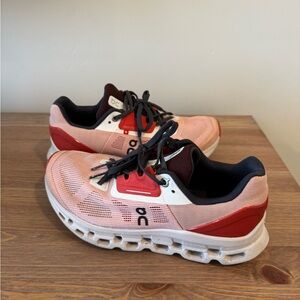 On Cloud Running Pink and Red Athletic Shoes, Size 7.5W